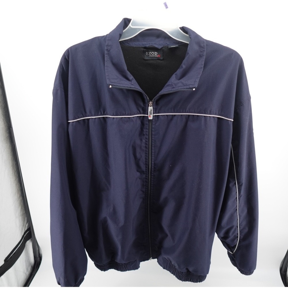 IZOD PerformX Mens Navy Blue Full Zip Mesh Lined Windbreaker Jacket 2XLT
